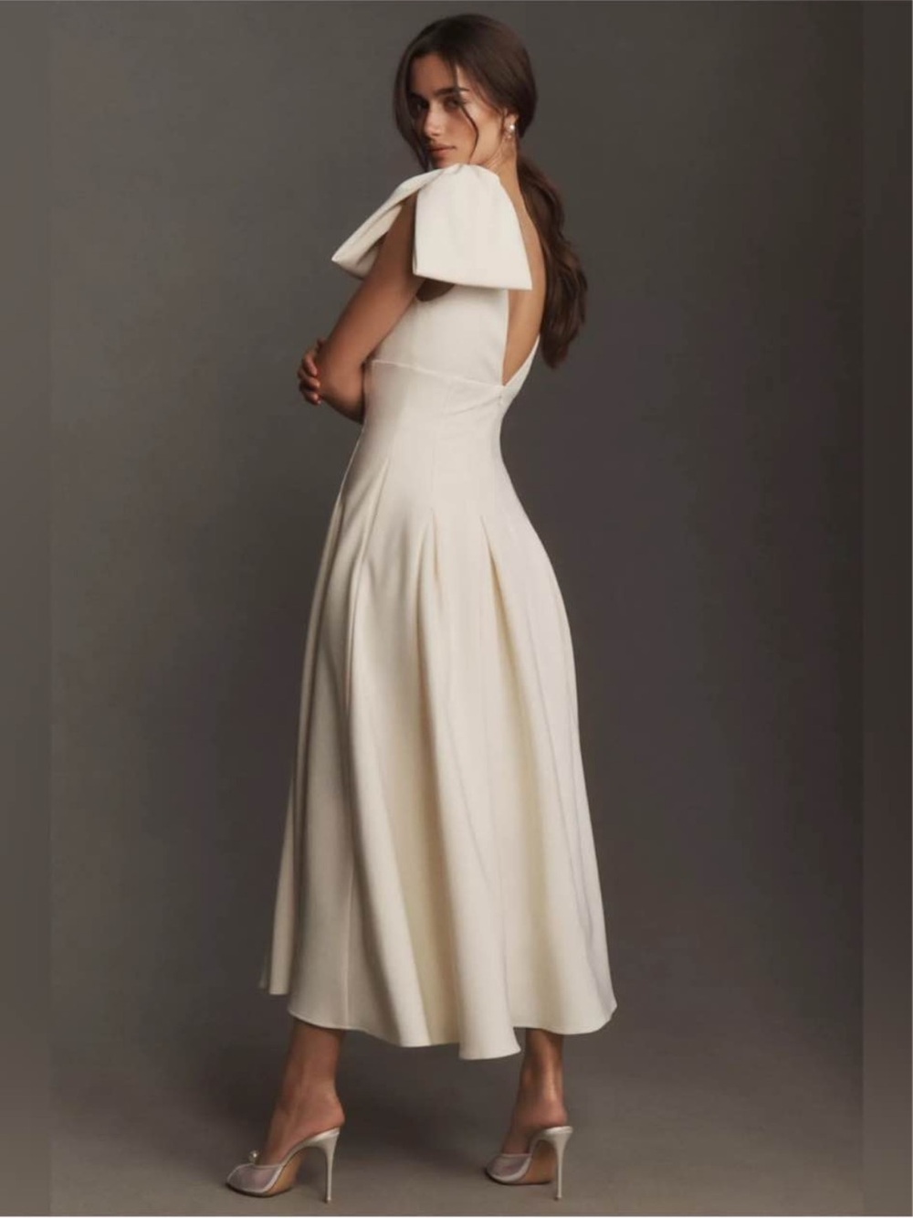 Mac Duggal Cream Midi Dress with Sculpted Cap Sleeves - Picture 5 of 5